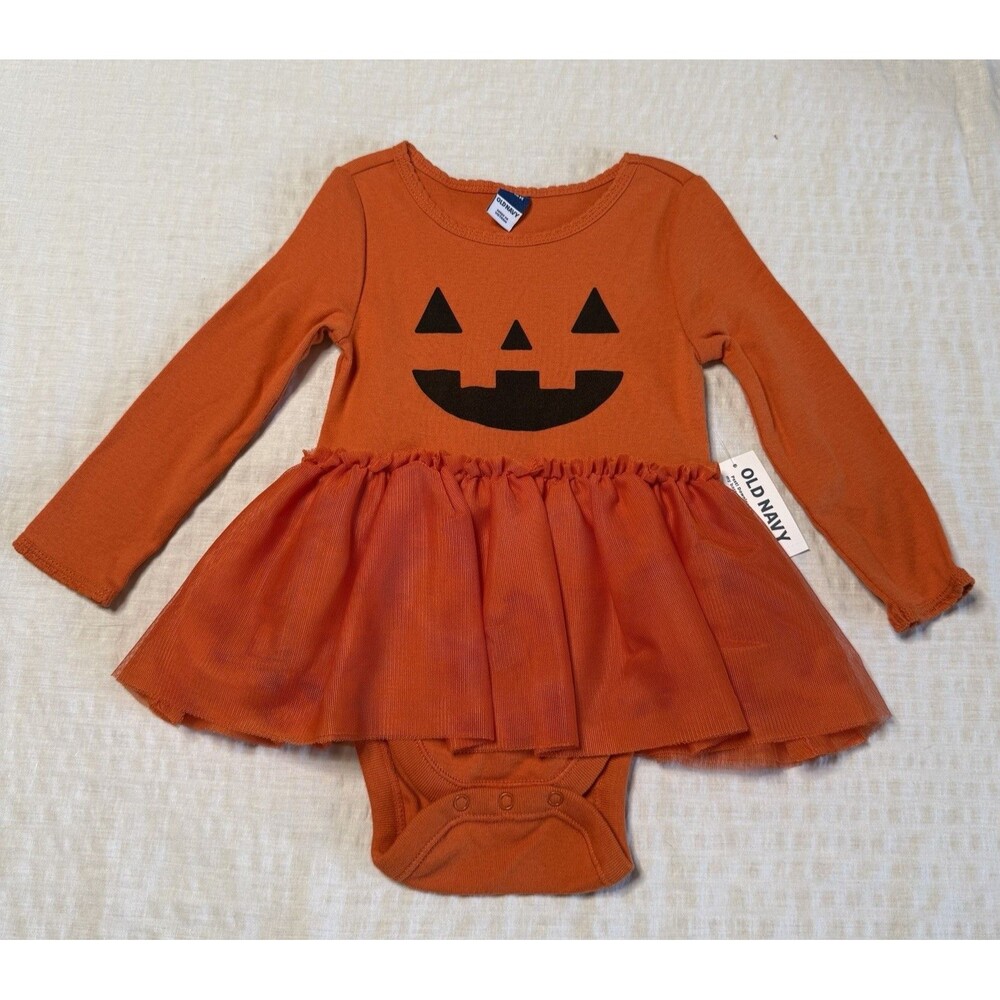 Old Navy Baby Pumpkin Bodysuit Tutu Dress Sizes 6- & 18-months HALLOWEEN NWT